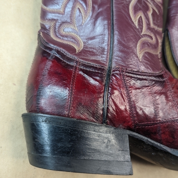 Tony Lama Black Label boots men's size 8C Exotic Genuine Black Cherry Eel skin c - Picture 10 of 13